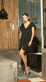 Load image into Gallery viewer, Front Zip V Neck Doll Dress — Black
