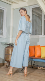 Load image into Gallery viewer, Corset in Light Blue Woven Linen
