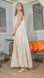 Load image into Gallery viewer, Double Strap V-Neckline Long Dress in Beige Linen
