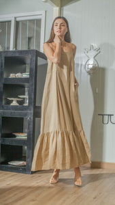 Slip On Dress in Tan Linen