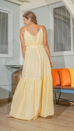 Load image into Gallery viewer, Double Strap V-Neckline Long Dress in Light Yellow Lightweight Cotton Weave
