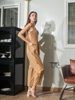 Load image into Gallery viewer, Sweetheart Baggy Jumpsuit in Dark Tan Linen
