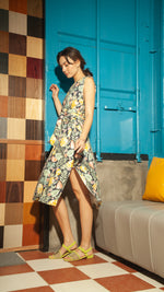 Load image into Gallery viewer, Wide Wrap Belt Dress — Pineapple

