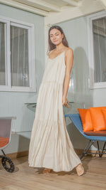 Load image into Gallery viewer, Double Strap V-Neckline Long Dress in Beige Linen
