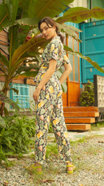 Load image into Gallery viewer, Front Zip Lapel Tapered Jumpsuit — Pineapple
