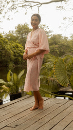 Load image into Gallery viewer, 3/4 Mushroom Sleeve Wrap Midi Dress — Floral

