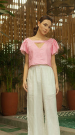 Load image into Gallery viewer, Reversible Top — Pink Eyelet / Barbie Pink Linen
