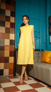 Wide Wrap Belt Dress — Yellow Floral