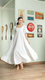 Load image into Gallery viewer, Tuck Front Detail Puff Sleeve Balloon Dress — White
