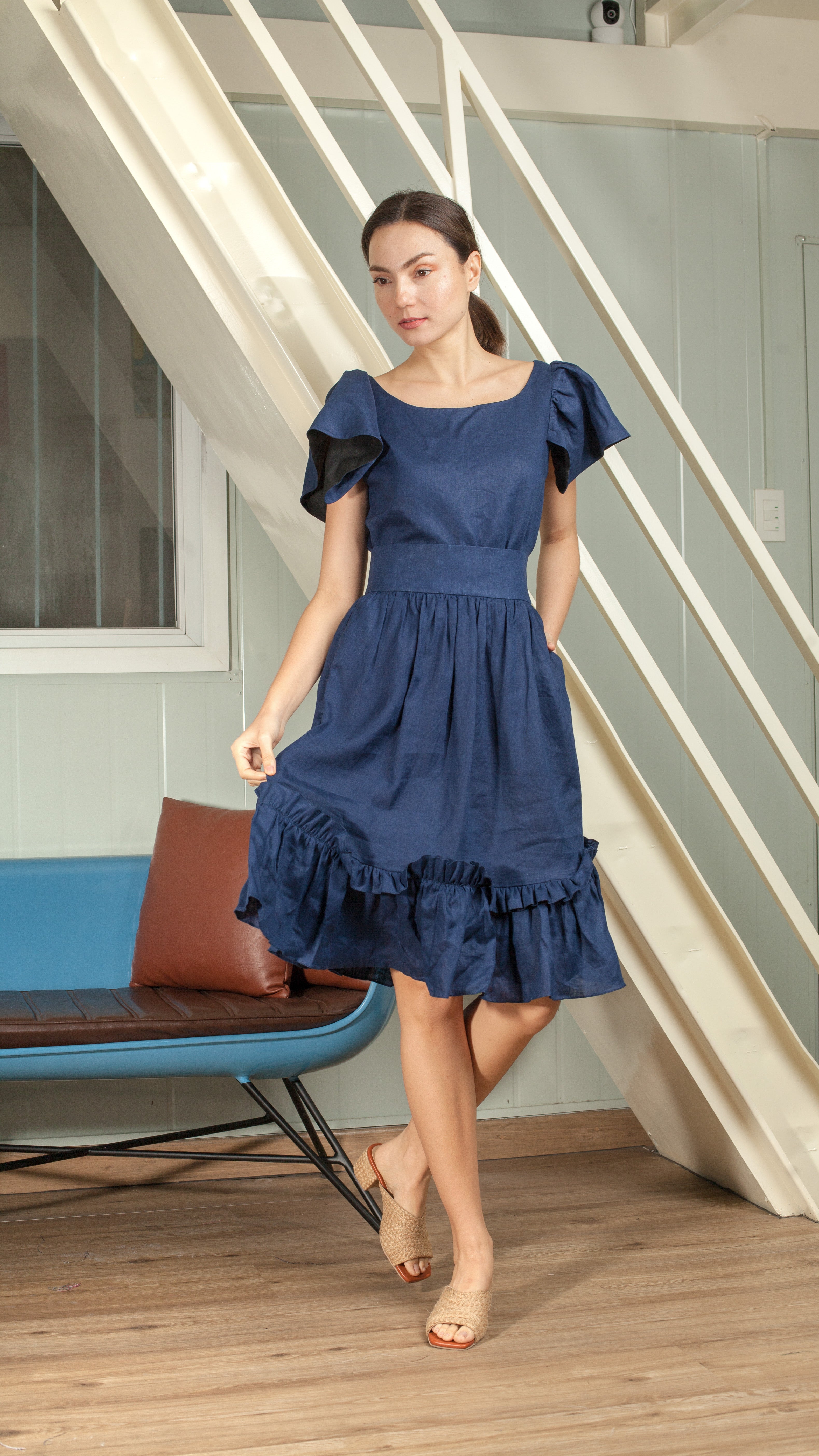 Gathered Hem Skirt - Navy Blue