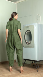 Load image into Gallery viewer, Oversized Short Sleeve Baggy Jumpsuit — Army Green
