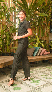 Short Sleeve Tapered Jumpsuit — Black Eyelet