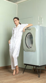 Load image into Gallery viewer, Oversized Short Sleeve Baggy Jumpsuit — White
