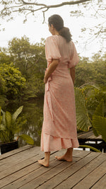 Load image into Gallery viewer, Short Mushroom Sleeve Wrap Long Dress — Floral
