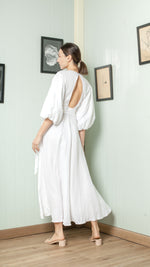 Load image into Gallery viewer, 3/4 Mushroom Sleeve Open Back Wrap Long Dress — White
