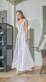 Load image into Gallery viewer, Double Strap V-Neckline Long Dress in White Linen
