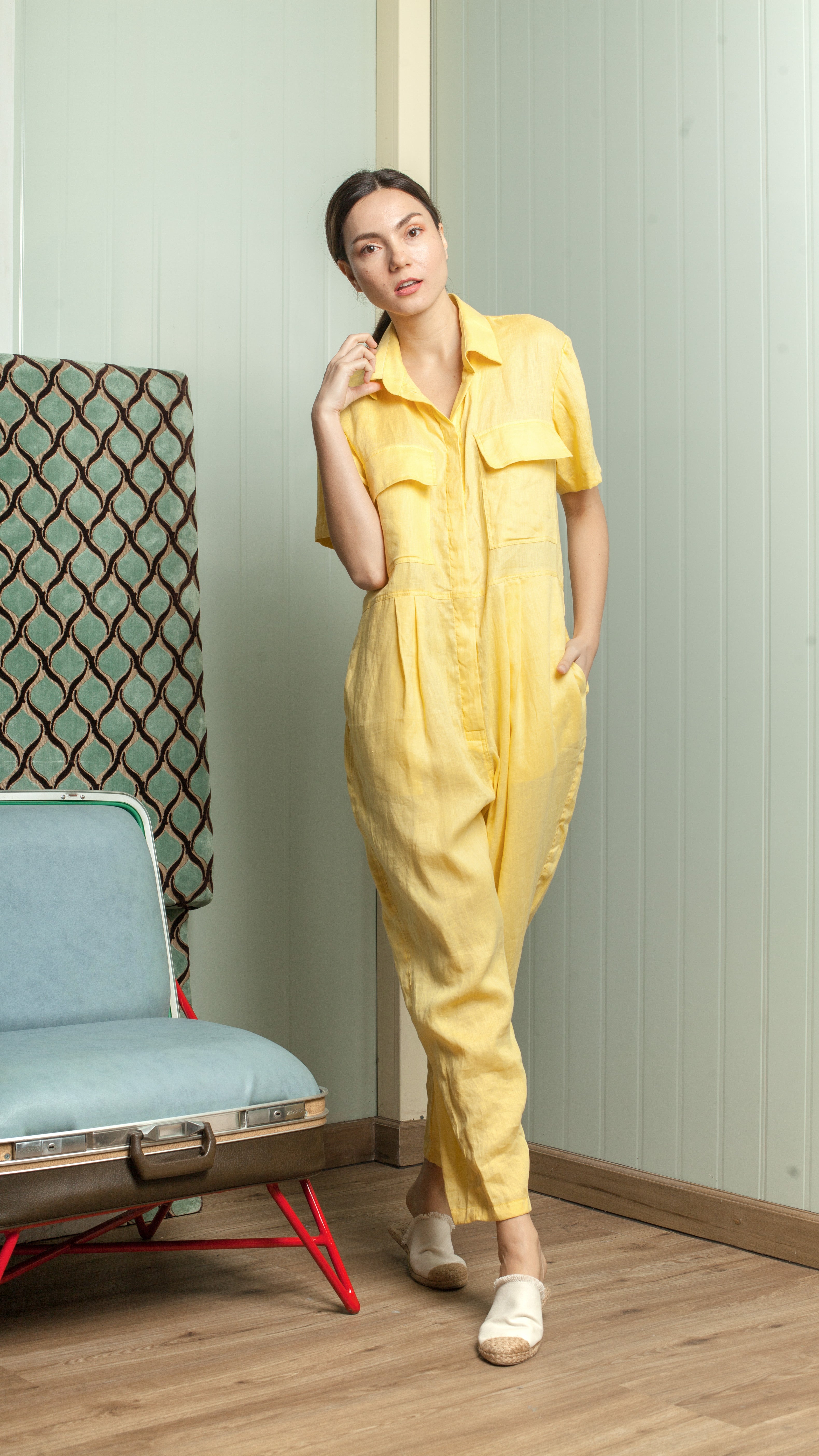 Oversized Short Sleeve Baggy Jumpsuit — Canary Yellow