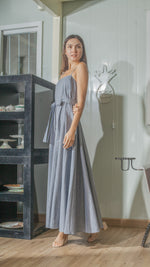 Load image into Gallery viewer, Spaghetti Strap Balloon Dress in Linen Chambray
