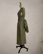 Load image into Gallery viewer, Wide Wrap Belt Dress — Fatigue Green Linen
