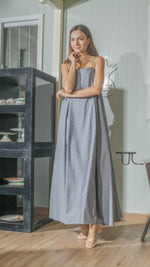 Load image into Gallery viewer, Spaghetti Strap Balloon Dress in Linen Chambray
