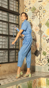 Oversized Short Sleeve Baggy Jumpsuit — Bright Blue