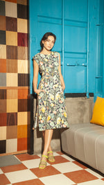Load image into Gallery viewer, Wide Wrap Belt Dress — Pineapple
