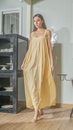 Load image into Gallery viewer, Tie Back Ribbon Dress in Light Yellow Lightweight Cotton Weave
