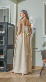 Load image into Gallery viewer, Tie Back Ribbon Dress in Beige Linen
