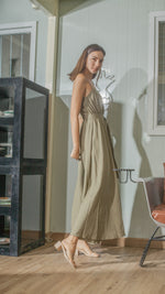 Load image into Gallery viewer, Spaghetti Strap Balloon Dress in Fatigue Green Linen
