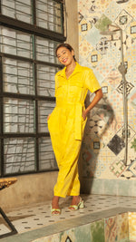 Load image into Gallery viewer, Oversized Short Sleeve Baggy Jumpsuit — Dark Yellow
