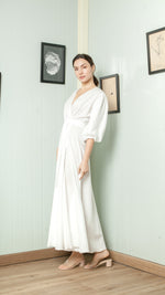 Load image into Gallery viewer, 3/4 Mushroom Sleeve Wrap Long Dress — White

