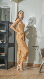 Load image into Gallery viewer, Sweetheart Baggy Jumpsuit in Dark Tan Linen
