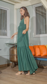Load image into Gallery viewer, Double Strap V-Neckline Long Dress in Plant Lightweight Cotton Weave
