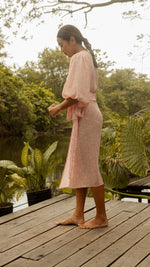Load image into Gallery viewer, 3/4 Mushroom Sleeve Wrap Midi Dress — Floral

