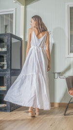 Load image into Gallery viewer, Double Strap V-Neckline Long Dress in White Linen
