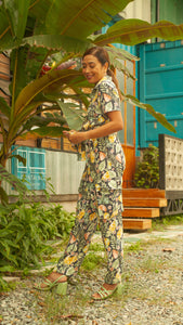 Short Sleeve Tapered Jumpsuit — Pineapple Print