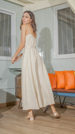 Load image into Gallery viewer, Spaghetti Strap Balloon Dress in Beige Linen
