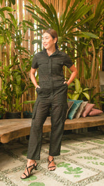 Load image into Gallery viewer, Short Sleeve Tapered Jumpsuit — Black Eyelet
