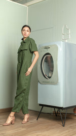 Load image into Gallery viewer, Oversized Short Sleeve Baggy Jumpsuit — Army Green
