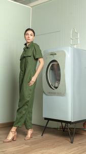 Oversized Short Sleeve Baggy Jumpsuit — Army Green