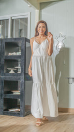 Load image into Gallery viewer, Double Strap V-Neckline Long Dress in White Crepe

