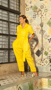 Oversized Short Sleeve Baggy Jumpsuit — Dark Yellow