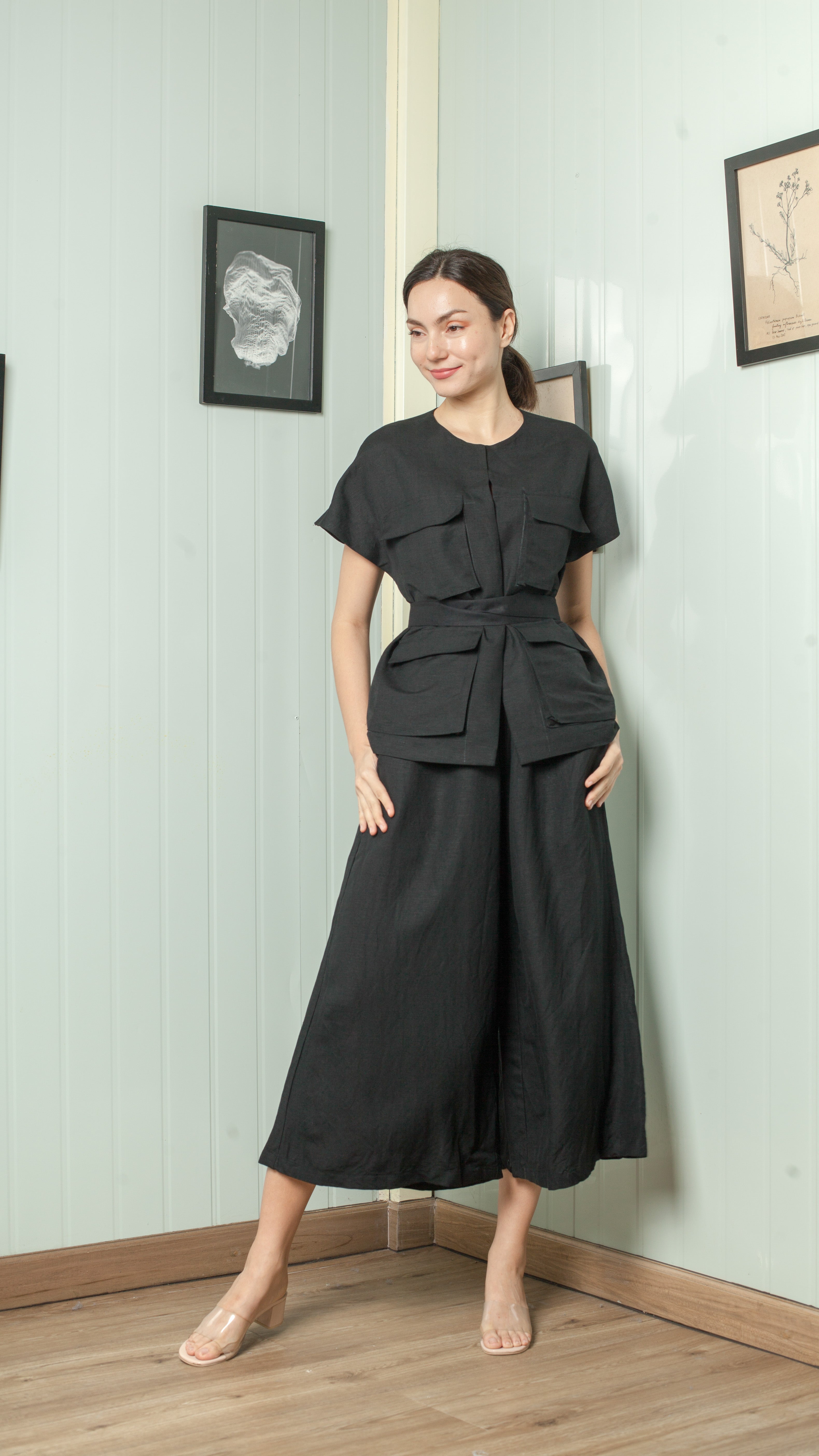 Four Pocket Drop Shoulder Oversized Belted Top