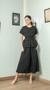 Four Pocket Drop Shoulder Oversized Belted Top