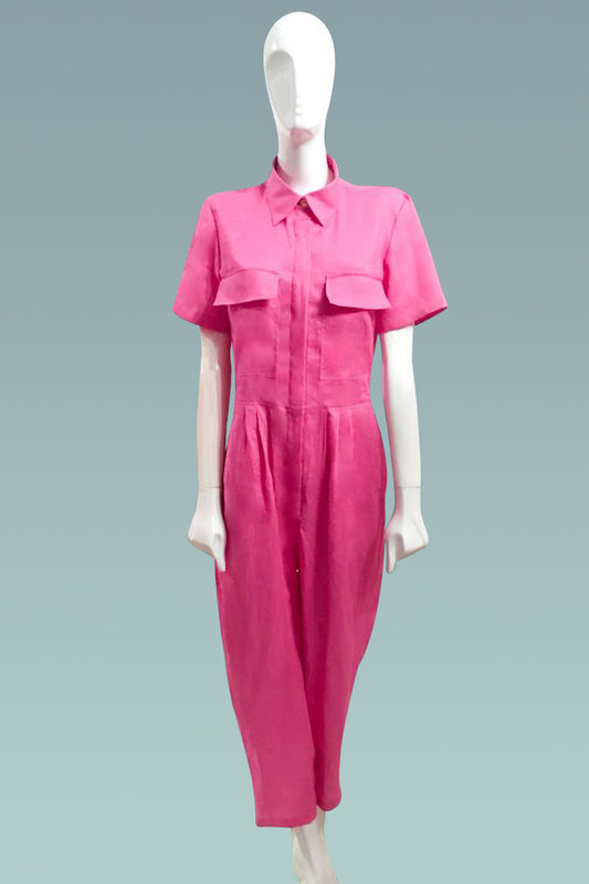 Short Sleeve Baggy Jumpsuit — Taffy Pink