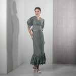 Load image into Gallery viewer, Soft Denim Tie Back Ribbon Top

