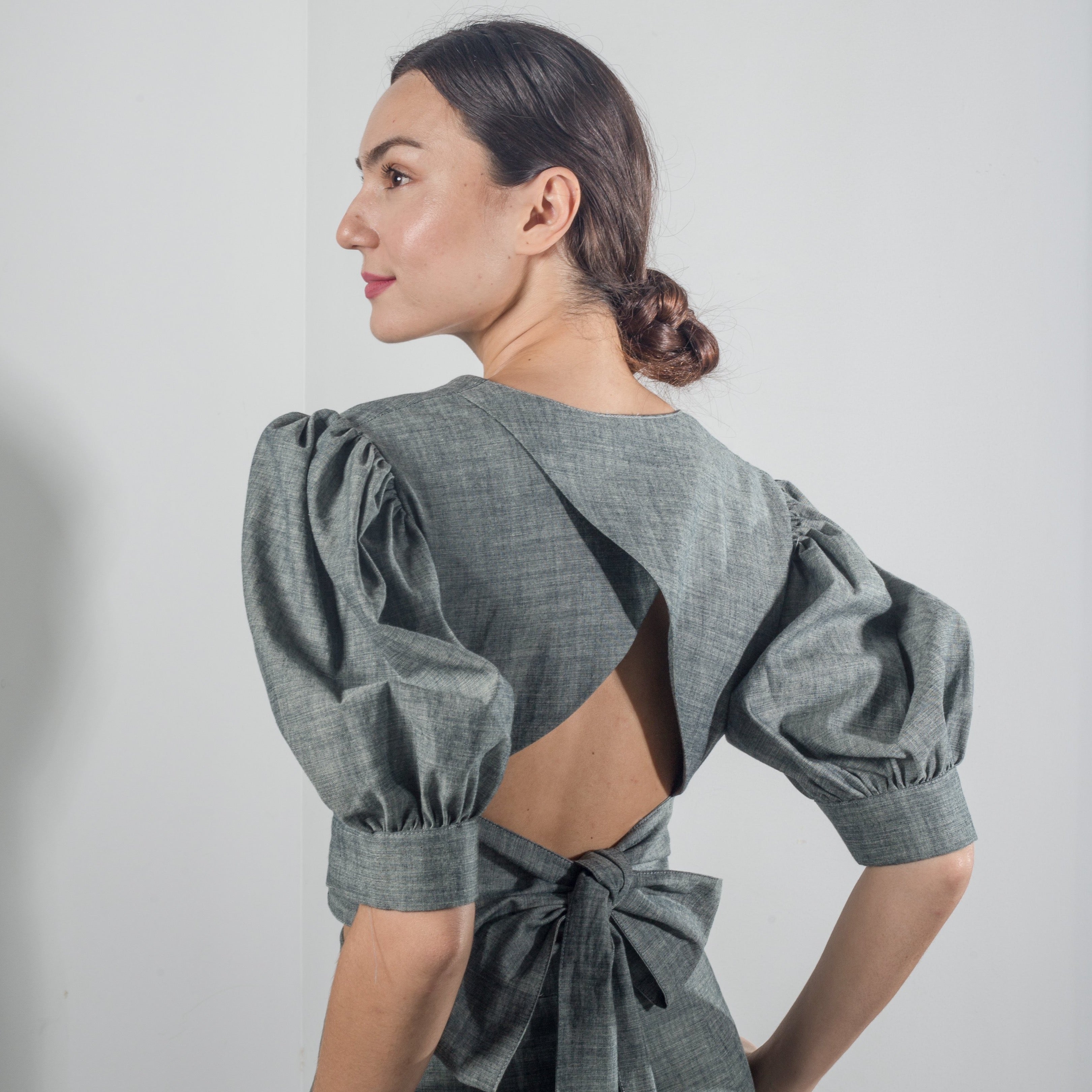 Soft Denim Tie Back Ribbon Top