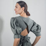 Load image into Gallery viewer, Soft Denim Tie Back Ribbon Top
