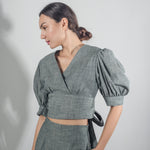 Load image into Gallery viewer, Soft Denim Tie Back Ribbon Top
