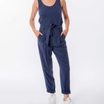 Load image into Gallery viewer, Les Expatries Almond Rustic Blue Trousers

